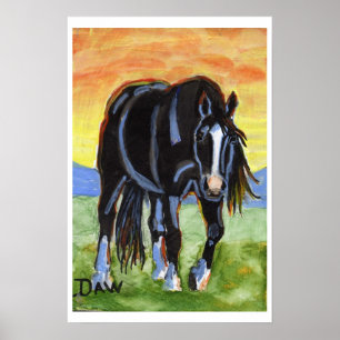 Affiche Cheval noir dans le coucher du soleil