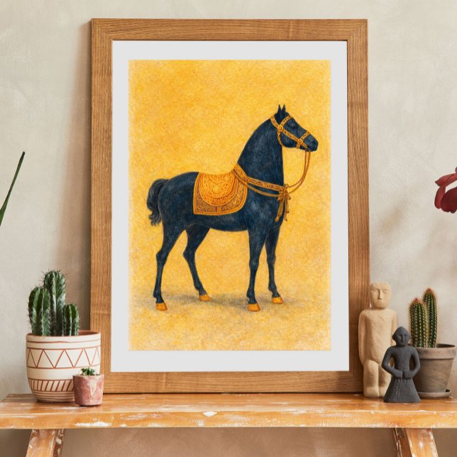 Affiche Cheval Noir Élégant avec Harnais Doré Art (Créateur téléchargé)