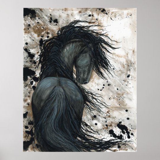 Affiche Cheval Noir Frison Majestueux D Etalon Par Bihrle Zazzle Fr