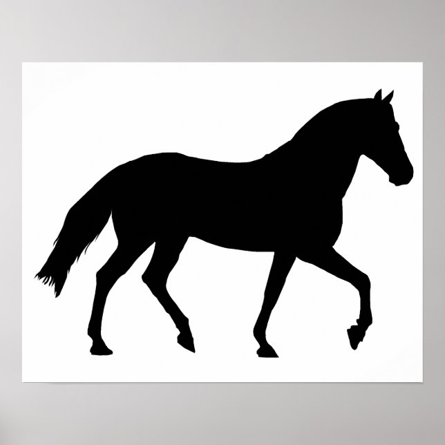 Affiche Cheval Noir Silhouette Cheval Poney Ombre Simple (Devant)