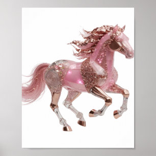 Affiche Cheval PAILLETÉ Rose ARGENTÉ iconique