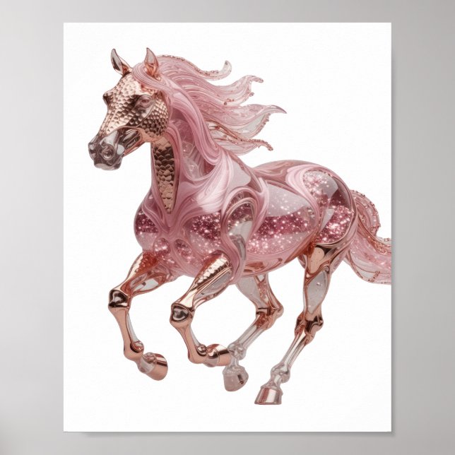 Affiche Cheval Pailleté Rose Or Argenté Neuf (Devant)