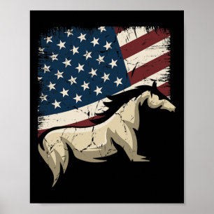 Affiche Cheval Patriotique Drapeau Américain Équitation Po