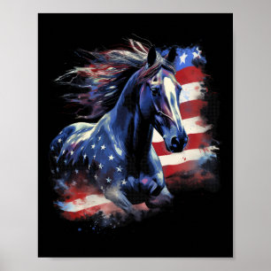 Affiche Cheval Patriotique Drapeau Américain Équitation We