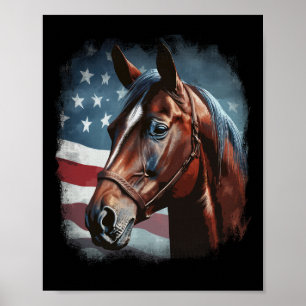 Affiche Cheval Patriotique Drapeau Américain Équitation We