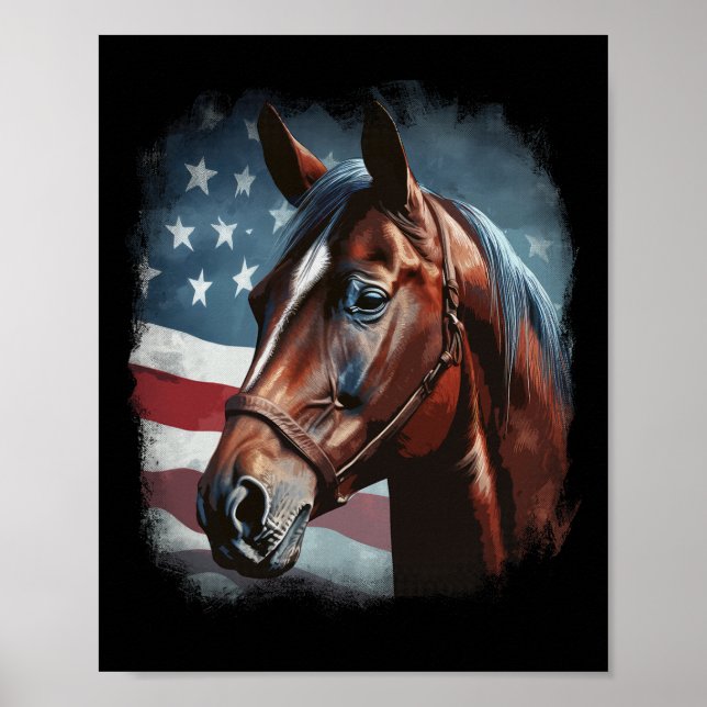 Affiche Cheval Patriotique Drapeau Américain Équitation We (Devant)