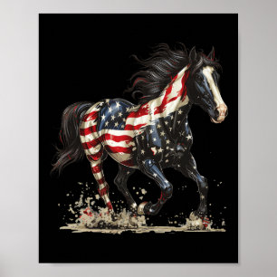 Affiche Cheval Patriotique Drapeau Usa Vintage Cheval 4 Ju