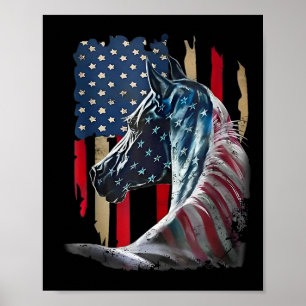 Affiche Cheval Patriotique Drapeau Usa Vintage Cheval 4 Ju
