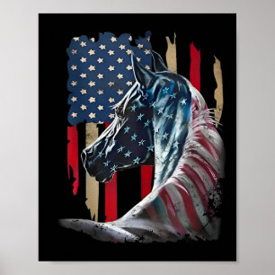 Affiche Cheval Patriotique Usa Drapeau Vintage Cheval 4 ju