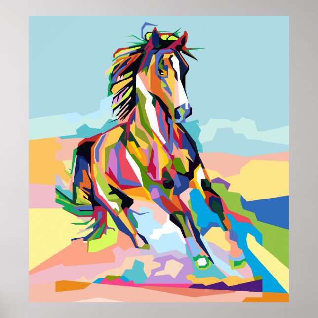 Affiche Cheval Popart Abstrait dans WPAP (Devant)