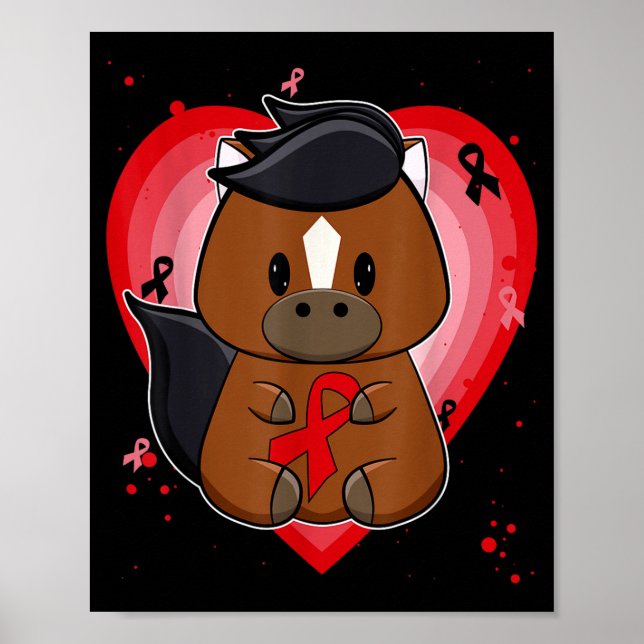 Affiche Cheval Pur-Sang Avec Ruban Maladie Cardiaque Sensi (Devant)