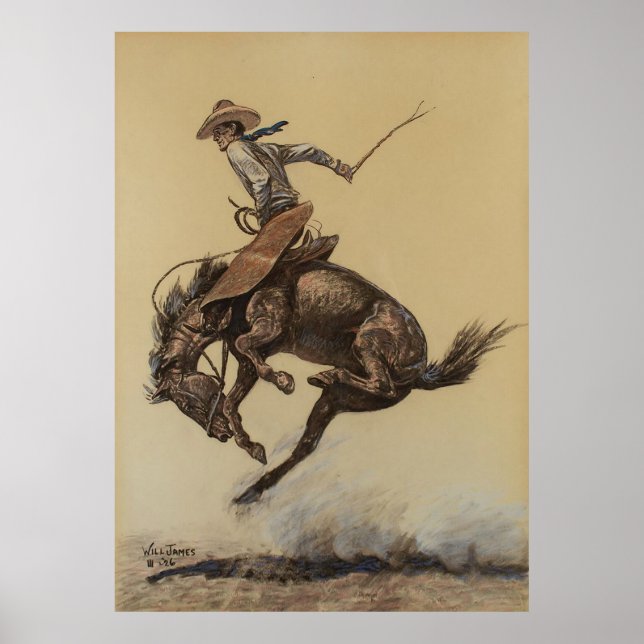 Affiche “Cheval qui rue” Art western par Will James (Devant)