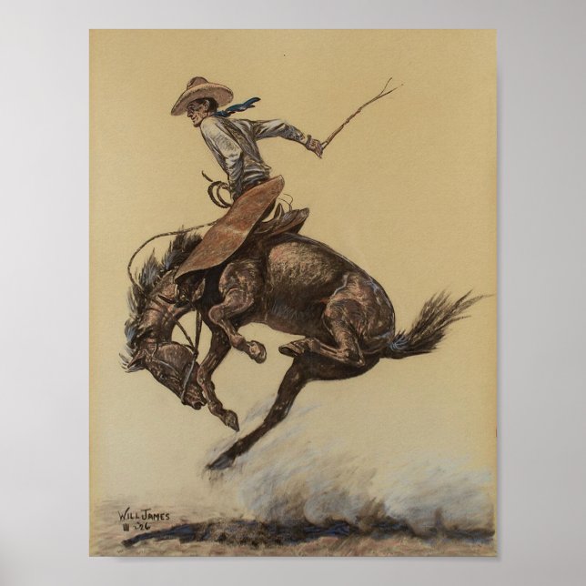 Affiche “Cheval qui rue” Art western par Will James (Devant)