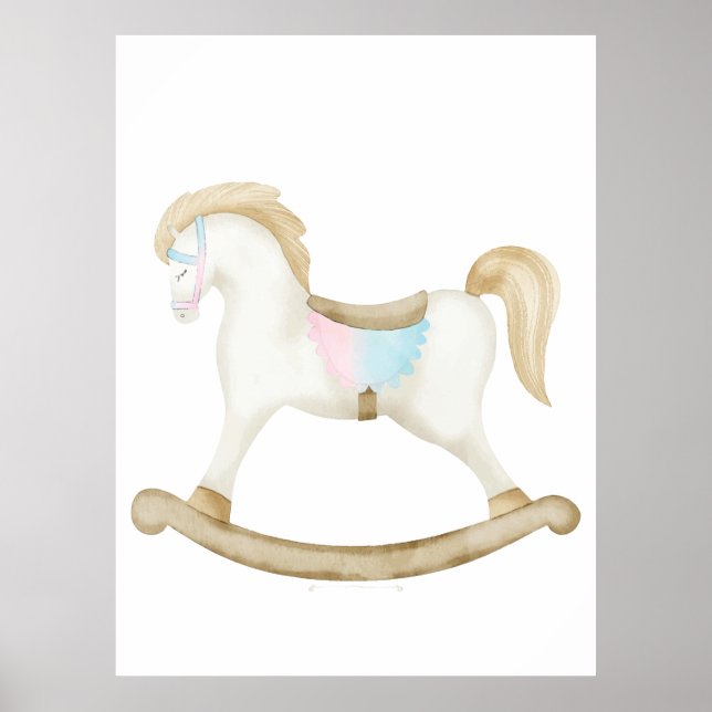 Affiche Cheval Rocher bleu rose Baby shower neutre pour le (Devant)