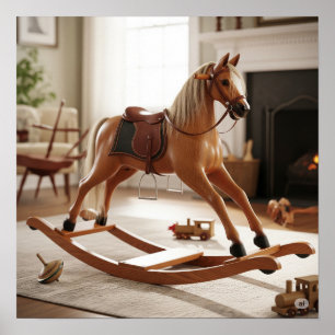 Affiche Cheval Rocking en bois