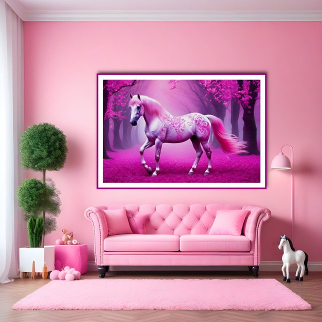 Affiche Cheval rose mystique dans une forêt d'imaginaires (Créateur téléchargé)