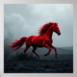 Affiche Cheval Rouge Majestueux en Course