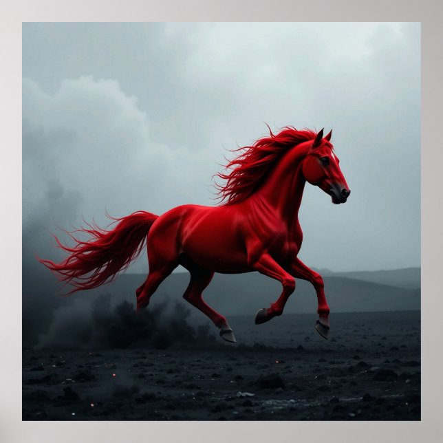 Affiche Cheval Rouge Majestueux en Course (Devant)