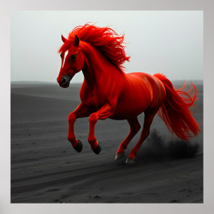 Affiche Cheval Rouge Majestueux en Course