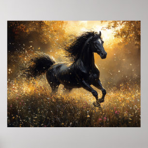 Affiche Cheval Sauvage Étalon Noir Mustang