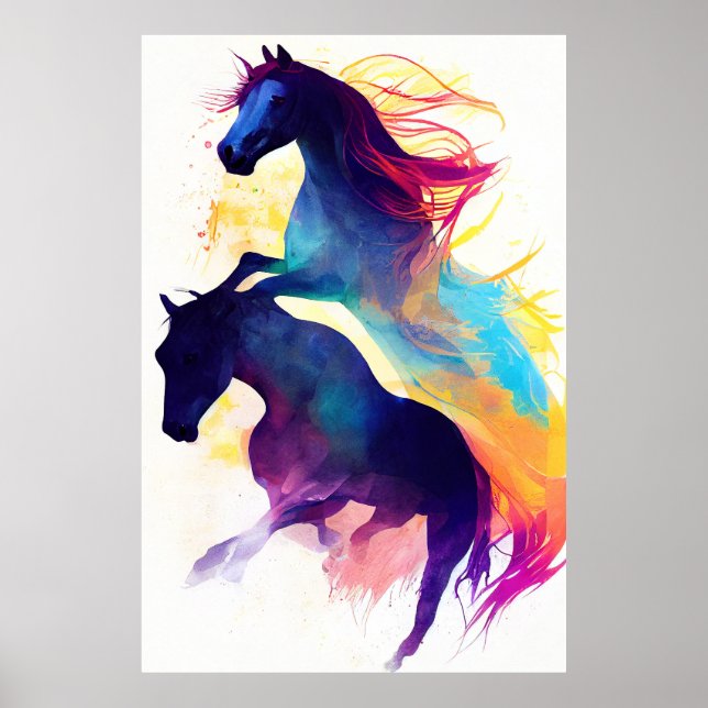 Affiche Cheval Sauvage Nature Animaux Couleurs Art Peintur (Devant)