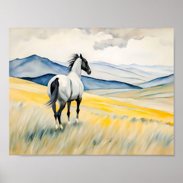 Affiche Cheval Surplombant Un Paysage Pittoresque (Devant)