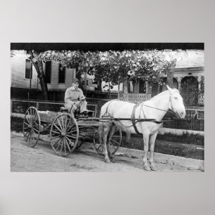 Affiche Cheval tirant Livraison Wagon photo