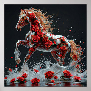 Affiche Cheval Transparent à l'Intérieur d'une Rose Fantai