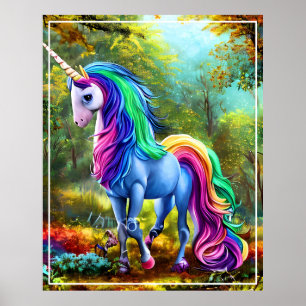 Affiche Cheval Unicorne coloré dans la forêt-46567