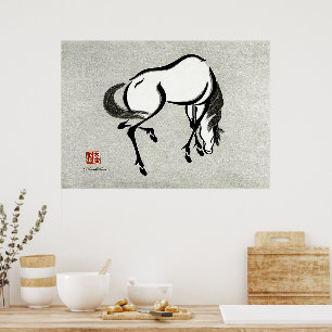 Affiche Cheval Urushibara Mokuchu Art japonais Vintage