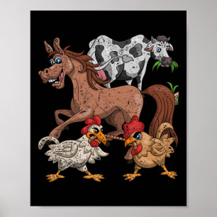 Affiche Cheval Vache Poulet Enfants Ferme Cadeau Drôle Agr