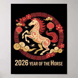 Affiche Cheval vintage 2026 Zodiac Nouvel An Chinois Du