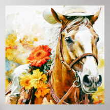 Cheval vintage portant cowgirl casquette