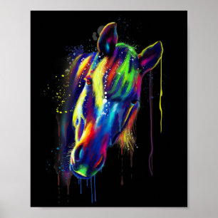 Affiche Cheval Visage Main Dessinée Couleur de l'eau Splas