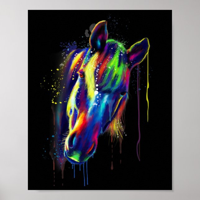 Affiche Cheval Visage Main Dessinée Couleur de l'eau Splas (Devant)