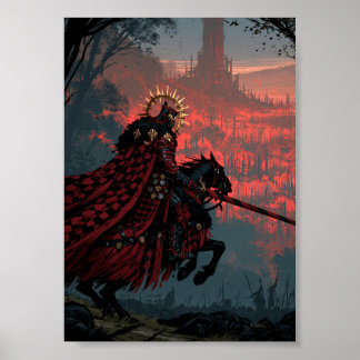 Affiche Chevalier à carreaux de Dark Fantasy sur un cheval