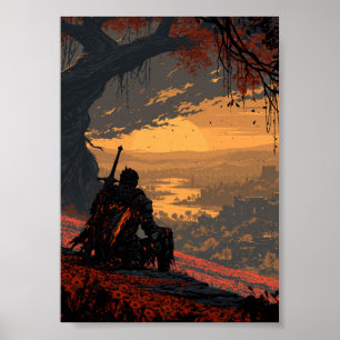 Affiche Chevalier au repos de Dark Fantasy surplombant le