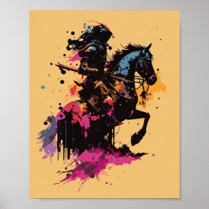 Affiche Chevalier blindé sur cheval Graphisme de taches de