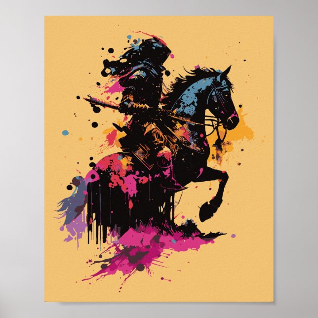Affiche Chevalier blindé sur cheval Graphisme de taches de (Devant)