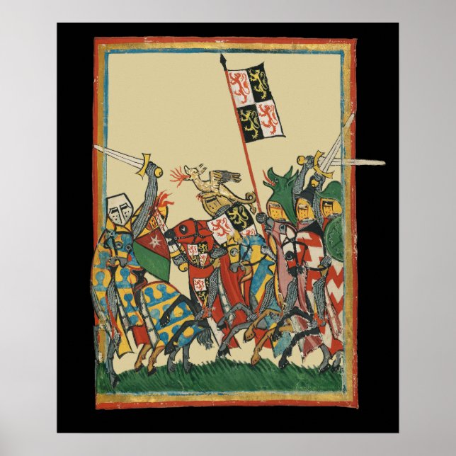 Affiche Chevalier Chargement, Manesse de Codex du XIVe siè (Devant)