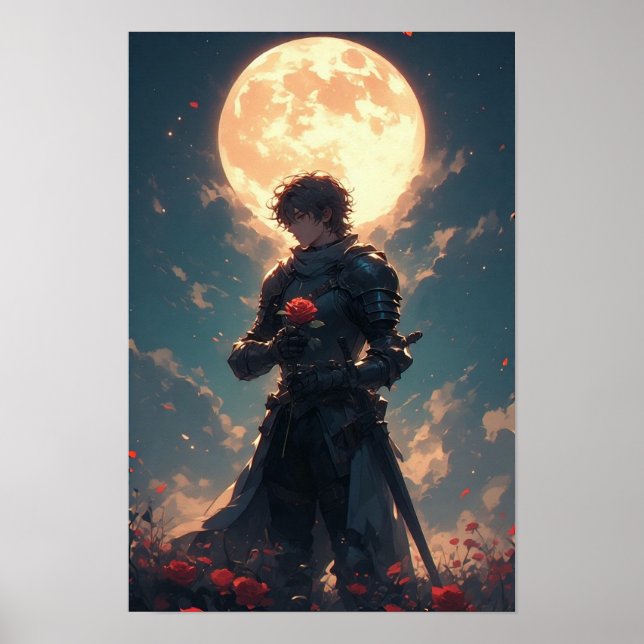 Affiche Chevalier Épique au Clair de Lune Art  (Devant)