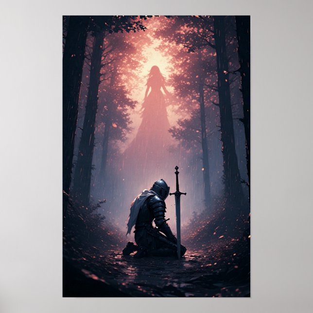 Affiche Chevalier Épique dans une Forêt de Dark Fantasy (Devant)