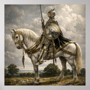 Affiche Chevalier médiéval à cheval Art Fantasy Rétro