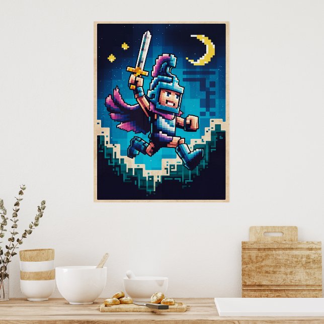 Affiche Chevalier Rétro Pixelisé (Cuisine)