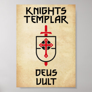 Affiche Chevalier Templier Vintage Papyrus Deus Vult Médié