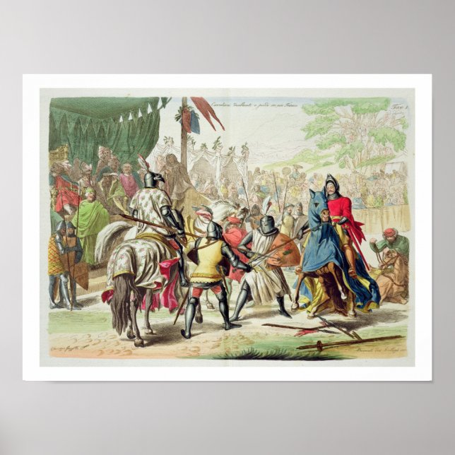 Affiche Chevaliers Dueling à pied dans un tournoi, plaque  (Devant)