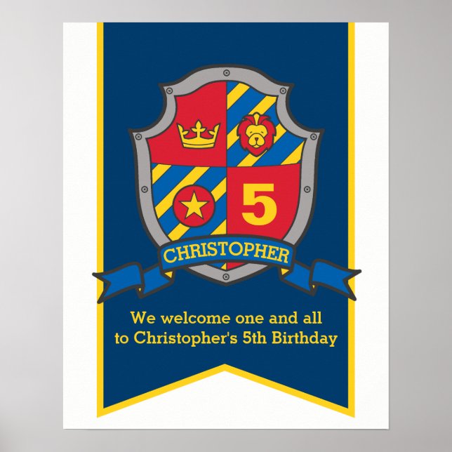 Affiche Chevaliers garçons 5e anniversaire heraldry shield (Devant)