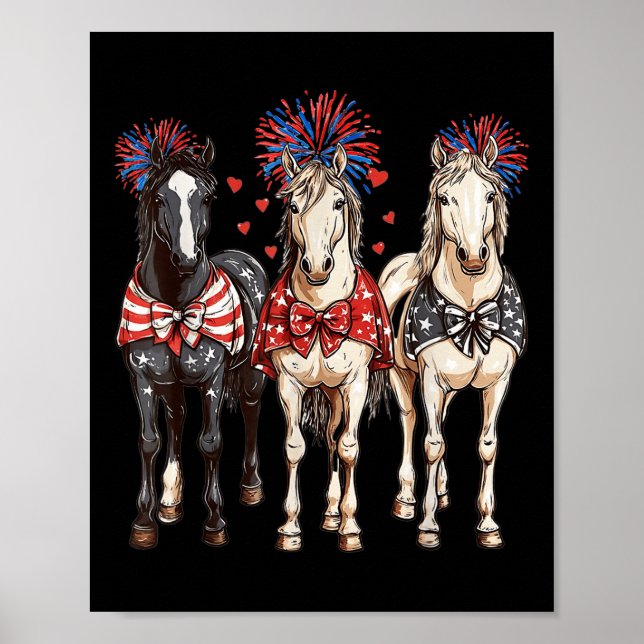 Affiche Chevaux 4 juillet Cheval patriotique Drapeau améri (Devant)