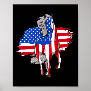Affiche Chevaux Amérique Drapeau 4 juillet fête de l'indép