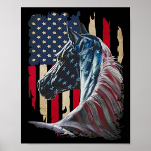 Affiche Chevaux Amérique Drapeau 4 juillet Jour de l'Indép